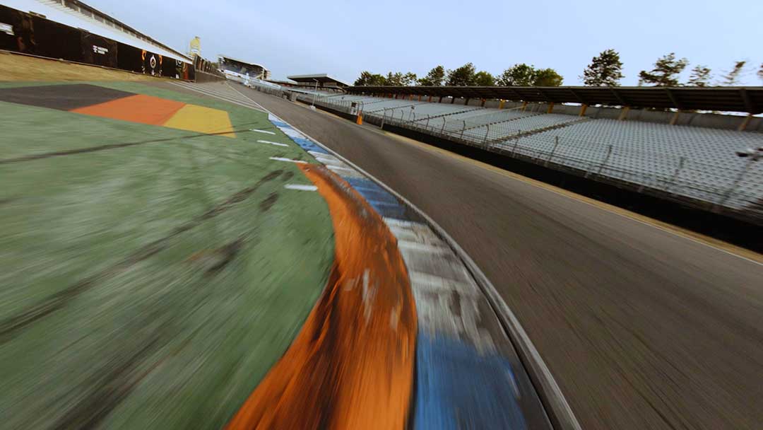 A still from an aerial cinematography flight at Hockenheim Ring
